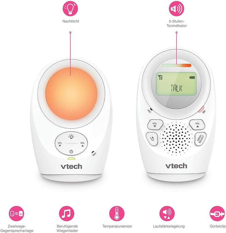 VTech Digitales Audio-Babyphon DM1211 – Mit DECT-Technologie, Gegensprechfunktion, LCD-Lautstärkeanz