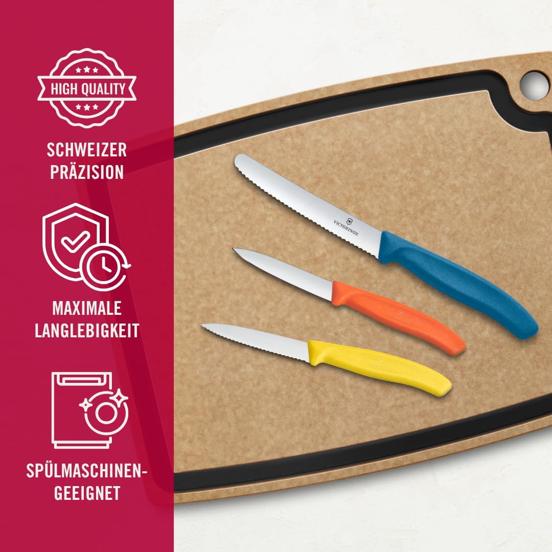 Victorinox Swiss Classic Küchenmesser Set, 3teilig, Gemüse-, Tomaten- und Frühstücksmesser, Scharfe