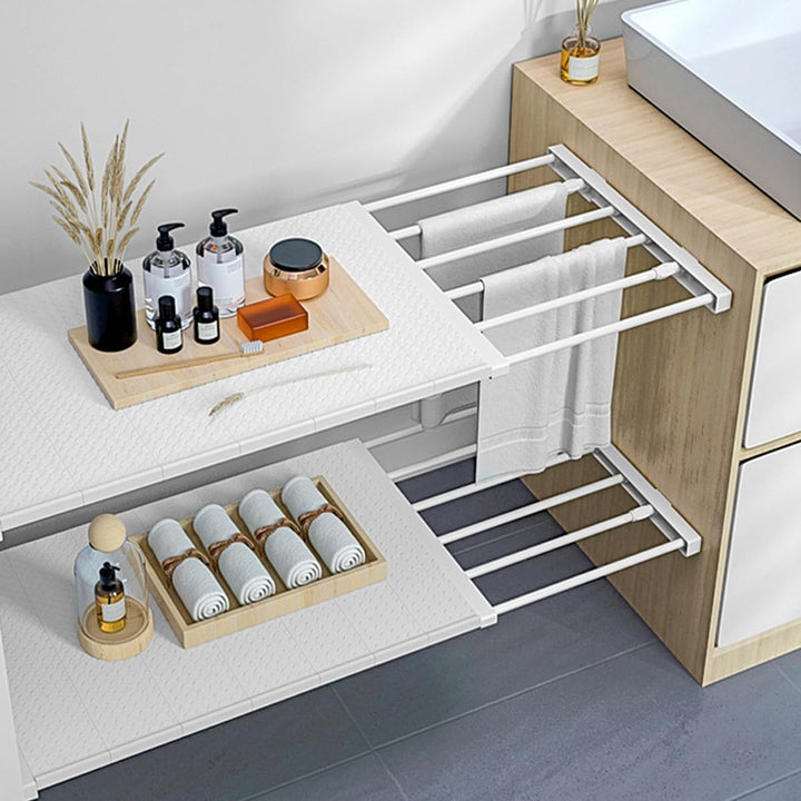 Ausziehbar Garderobensystem Regaltrenner Edelstahl-Stangen Ohne Bohren für Küche Bücherregal Kühlsch