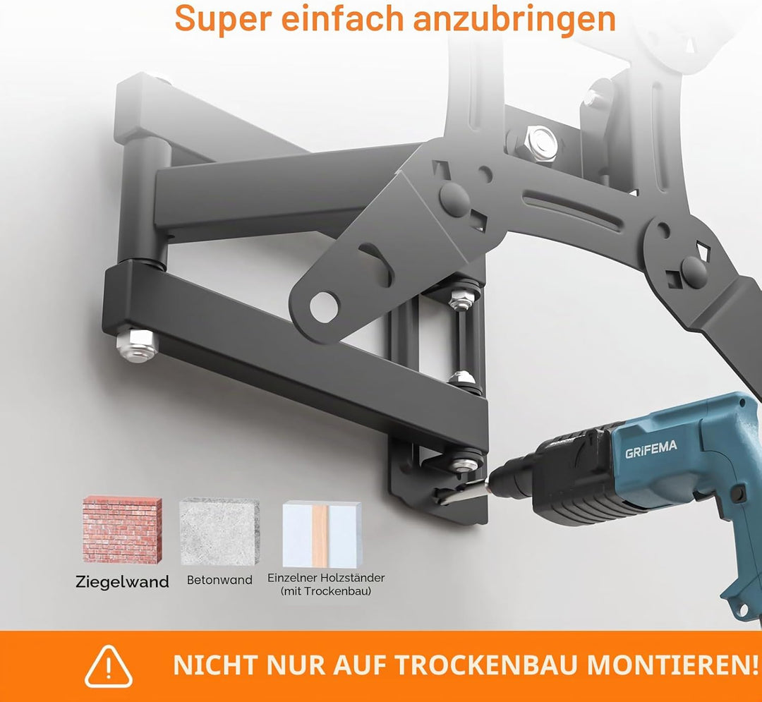 GRIFEMA TV Wandhalterung für 13-43 Zoll Bildschirme, 360° Schwenkbare Neigbare und Ausziehbar TV Mou