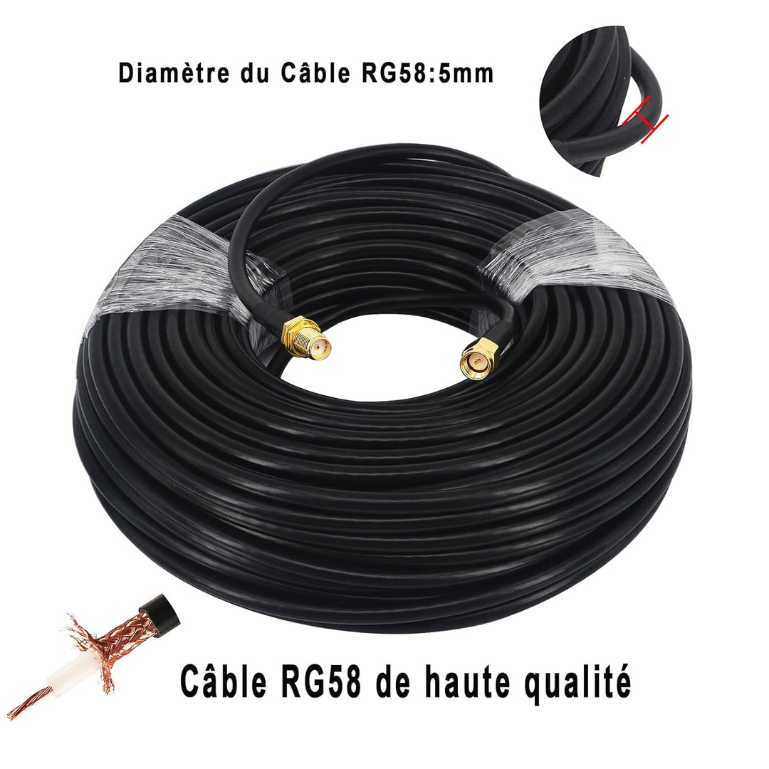 Boobrie SMA-Kabel, männlich, weiblich, 25 m, RG58, 50 Ohm, Koaxial, Verlängerung, Antenne, für Route