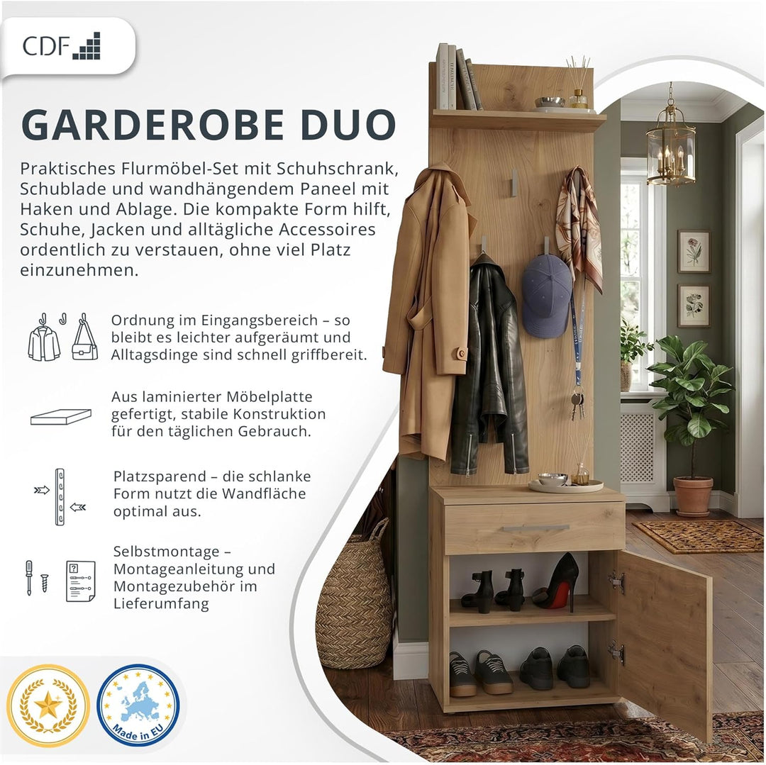 CDF Garderobe Schuhschrank Flurgarderobe Garderobenpaneel Eingangsschrank mit Kleiderhaken Jackenauf