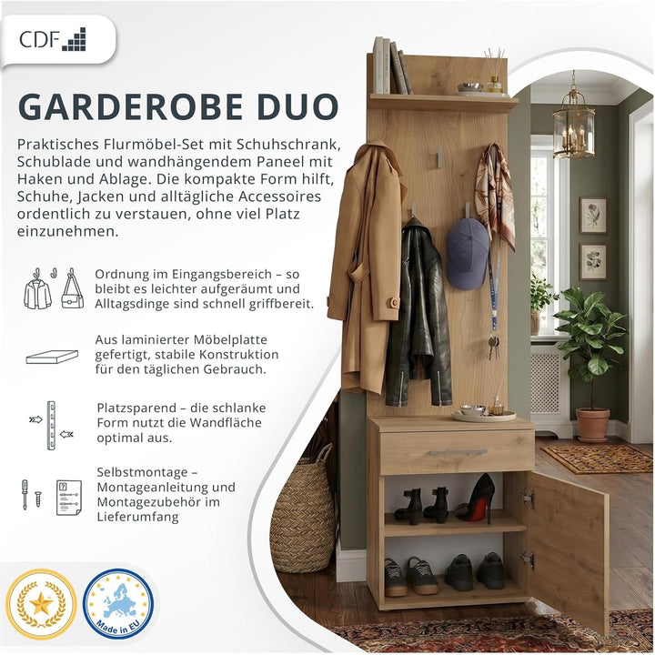 CDF Garderobe Schuhschrank Flurgarderobe Garderobenpaneel Eingangsschrank mit Kleiderhaken Jackenauf