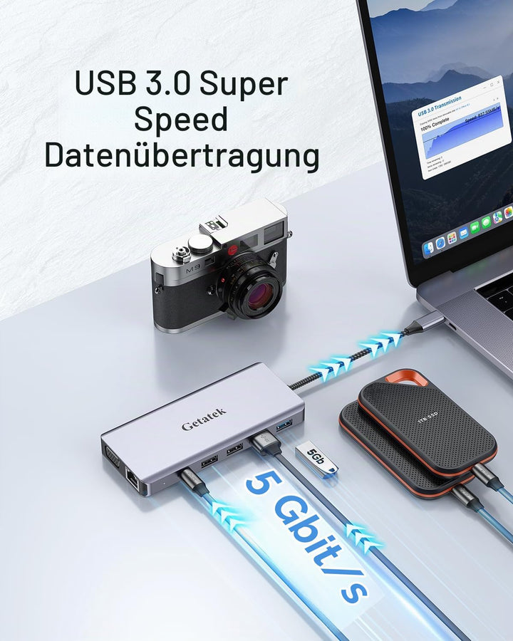 12-in-1 Docking Station with 4K HDMI,USB A 3.0 Port and USB C 5Gbps Data Port,VGA,100W PD Charging,