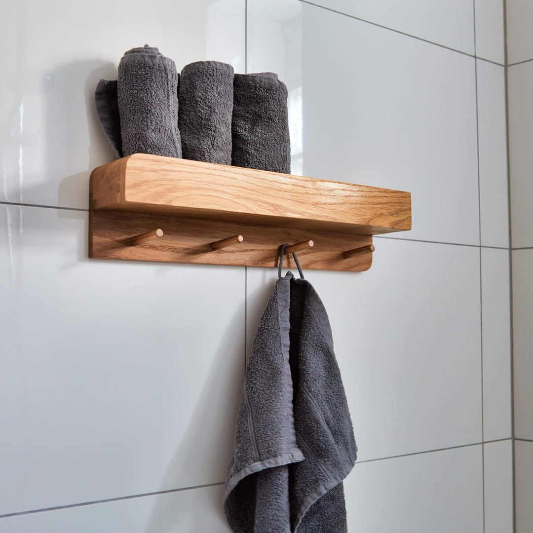 Natuhr Garderobe aus Holz Porter Regal Wand Flurgarderobe mit Ablage Eiche (40 cm Länge, Eiche geölt