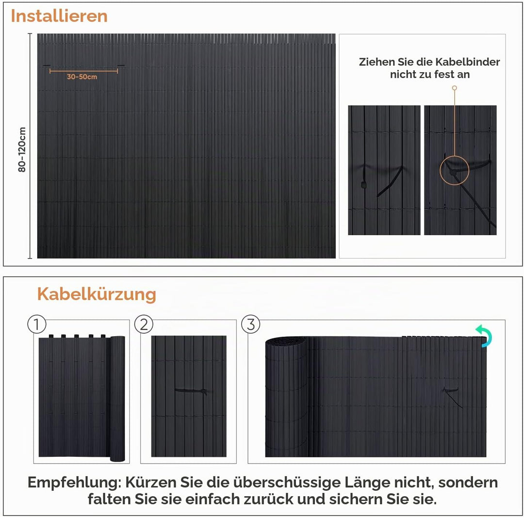 Sekey PVC Sichtschutzmatte 80x400cm Doppelte Verstärkung Innen, Balkon Sichtschutz mit Kabelbindern,