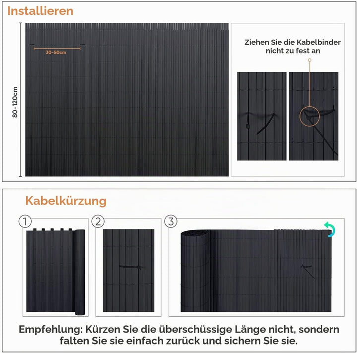 Sekey PVC Sichtschutzmatte 80x400cm Doppelte Verstärkung Innen, Balkon Sichtschutz mit Kabelbindern,