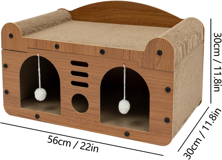 Kratzbrett für Katzen, 2 Schicht Kratzpappe Katzenhaus mit Höhle und Spielball, Kratzpad Lounge, Kat