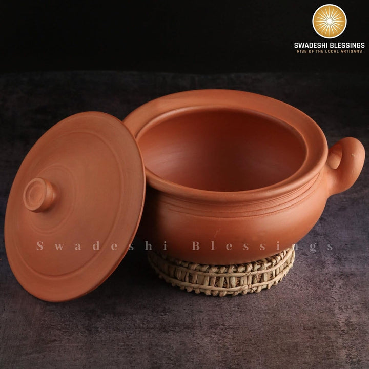 Swadeshi Blessings Exklusives Sortiment Tontopf zum Kochen und Servieren mit Deckel, Erdkadai, Mud H