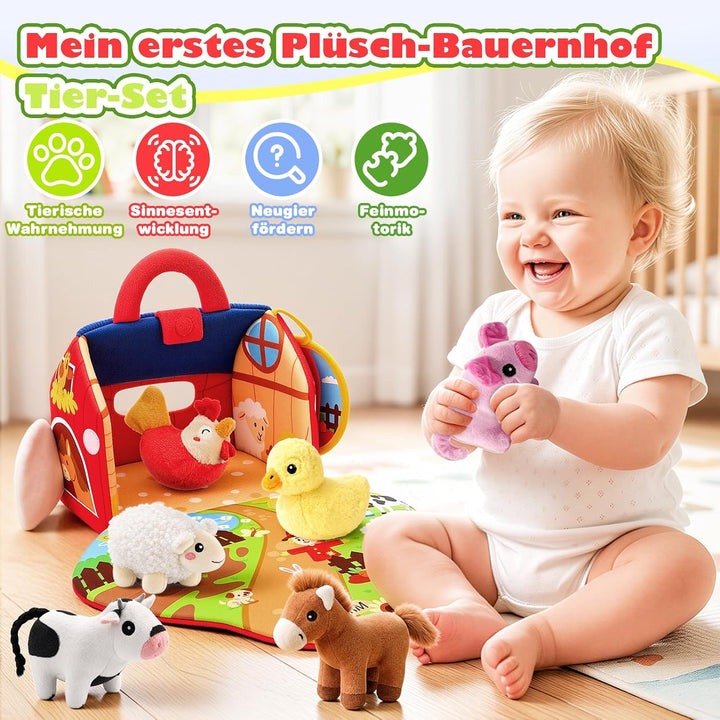 Baby Spielzeug ab 6 Monate, Montessori Spielzeug Baby ab 6 Monate Bauernhof Mit 6 Plüschtieren Senso