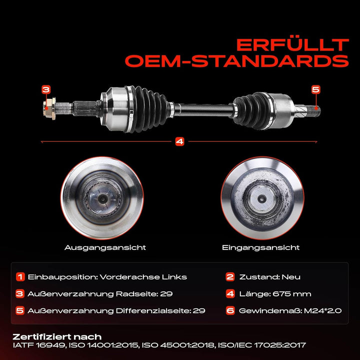 Frankberg Antriebswelle Vorne Links Kompatibel mit Commander XH XK 3.0L-5.7L 2005-2010 Grand Cheroke