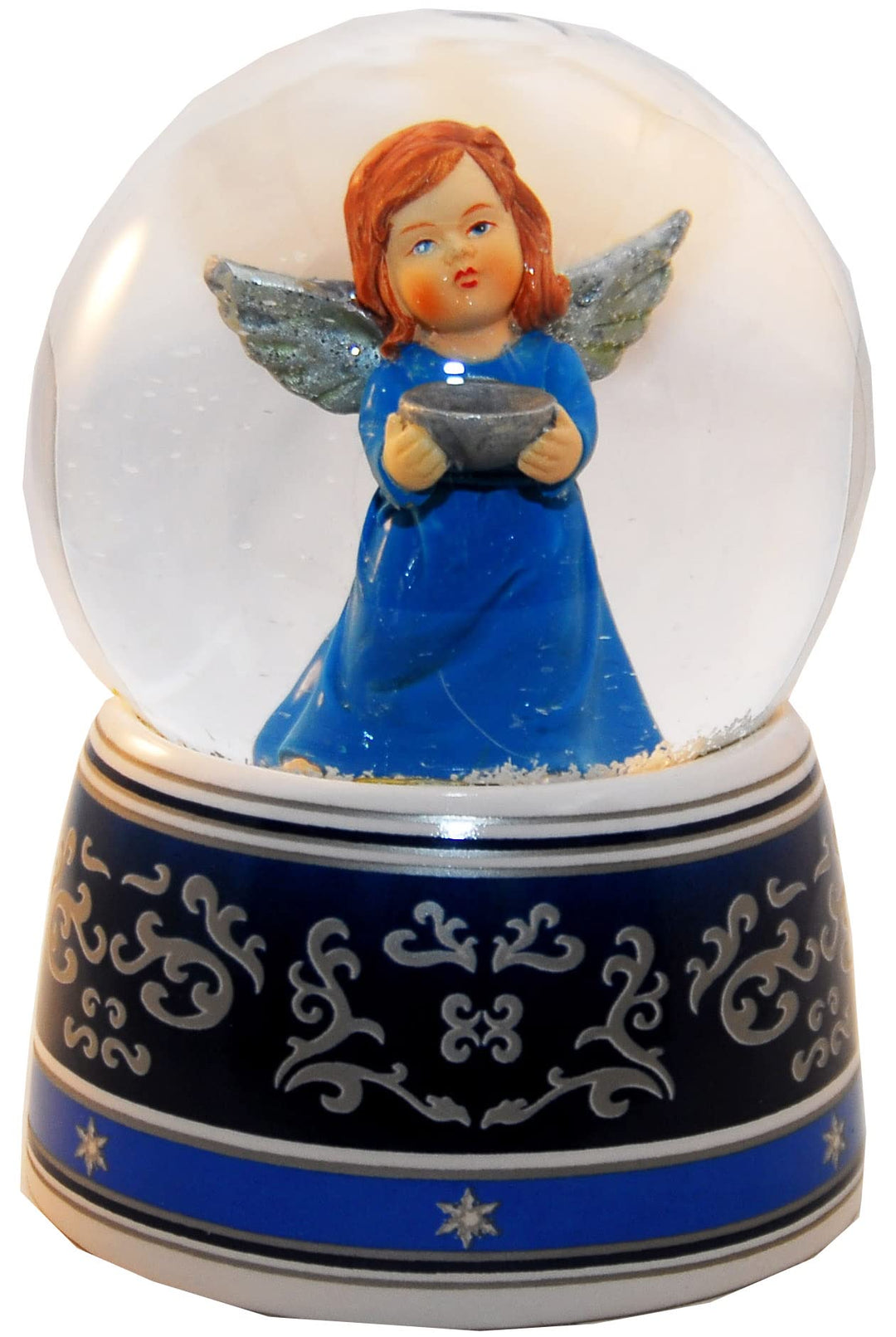 20029 Schneekugel Spieluhr Engel mit Schale Weihnachten - 100mm breit - Design in Deutschland