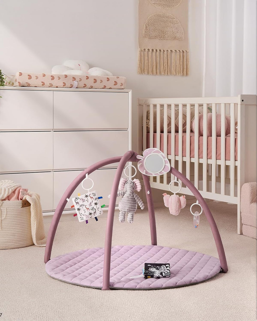 Blissful Diary Spielbogen Baby, Spieldecke Baby Gym Activity Decke mit 6 Abnehmbare Spielzeuge, krab