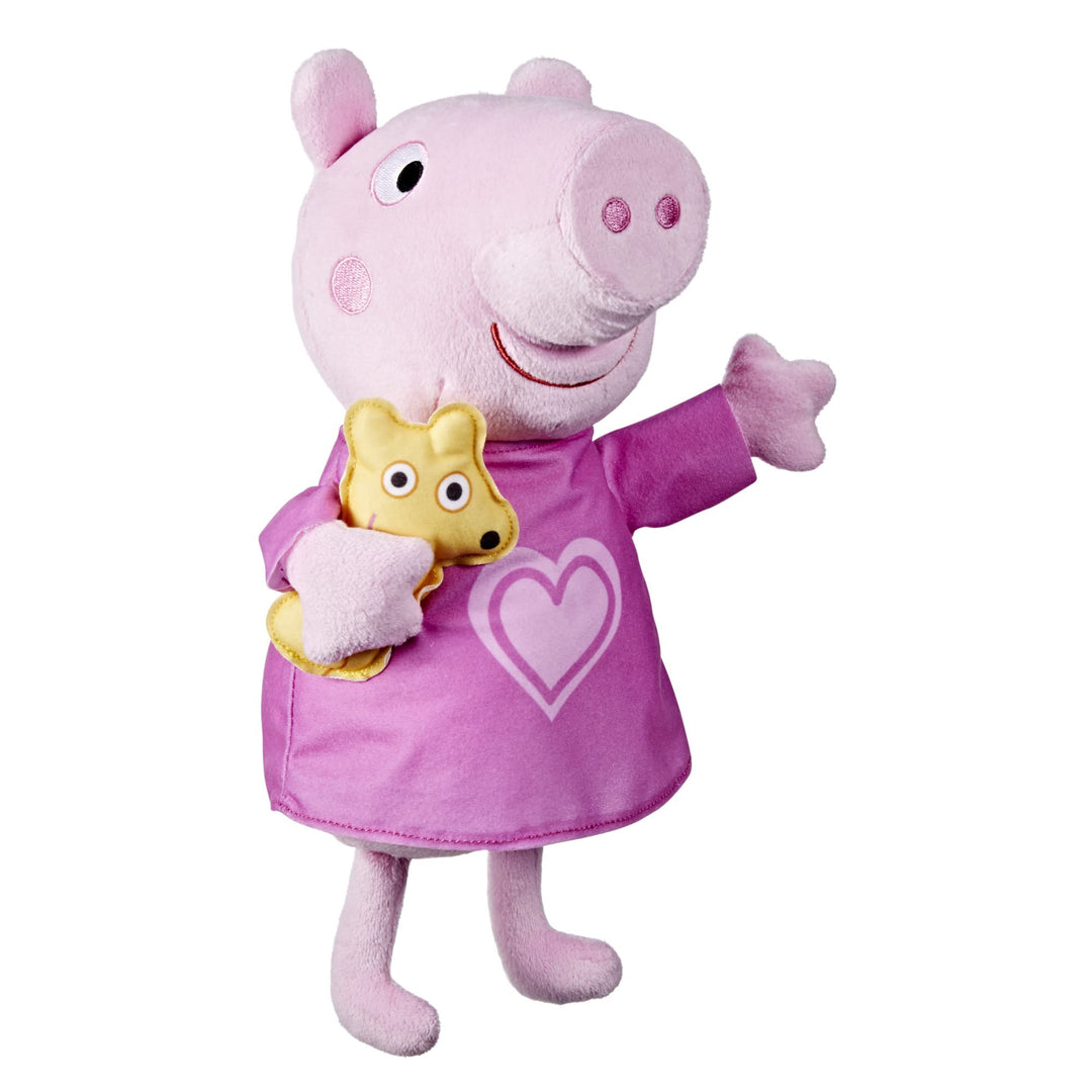 Peppa Pig F3777 Bear Peppa's Bedtime Schlaflieder singende Plüschpuppe mit Teddybär-Zubehör, 3 Liede