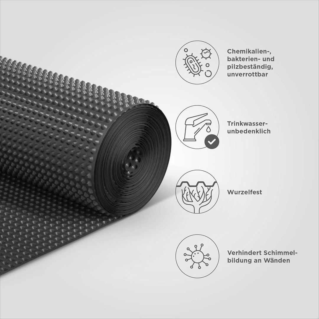 blizz-z Noppenbahn HDPE schwarz 400 g/m² | 0,80 m x 6 m Rolle | Noppenhöhe 3-8 mm | Drainagebahn, Gr