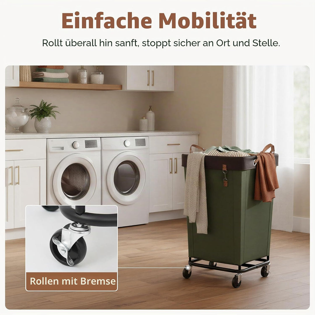 StorageWorks 160L Wäschesammler mit Rädern, grosser Wäschekorb auf Rollen für Wäsche, Wäschewagen mi