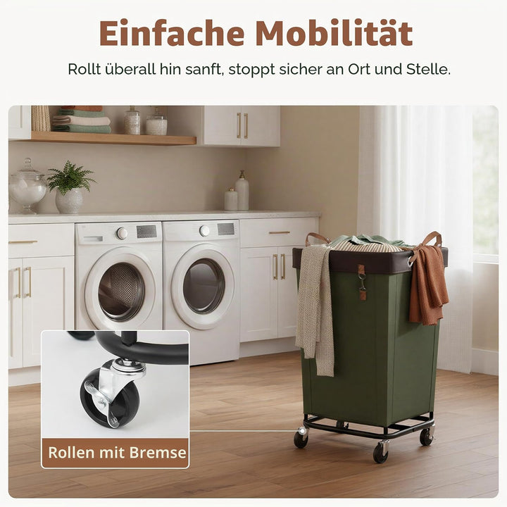 StorageWorks 160L Wäschesammler mit Rädern, grosser Wäschekorb auf Rollen für Wäsche, Wäschewagen mi