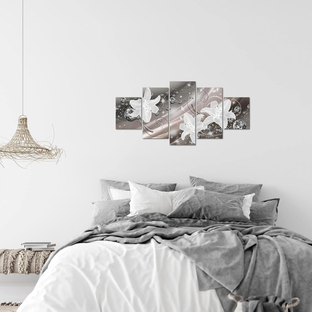 Runa Art Wandbilder Blumen Lilien 5 Teilig Bild auf Vlies Leinwand Deko Wohnzimmer Abstrakt Braun 21