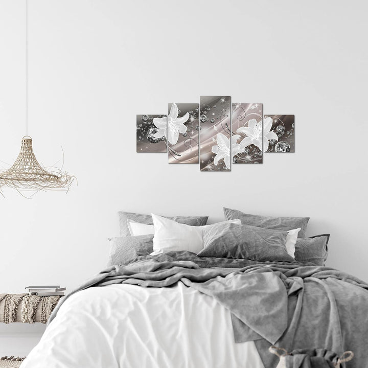 Runa Art Wandbilder Blumen Lilien 5 Teilig Bild auf Vlies Leinwand Deko Wohnzimmer Abstrakt Braun 21
