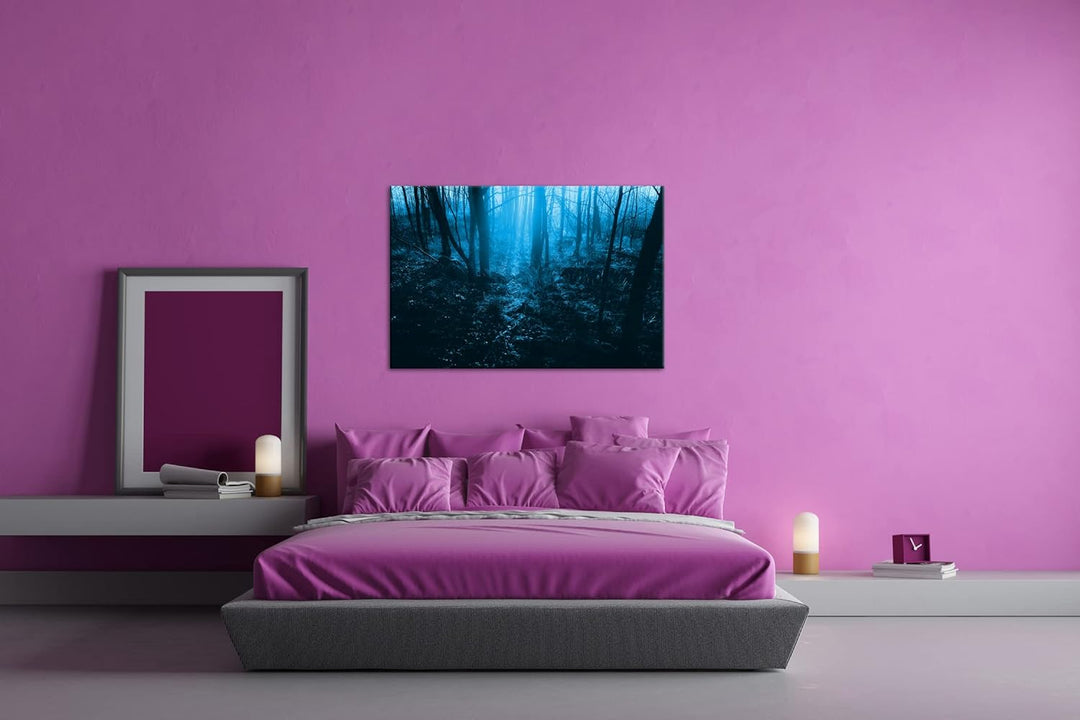 deyoli Dunkler Wald Format 60x40 Effekt: Monocrome Blau als Leinwandbild, Motiv fertig gerahmt auf E