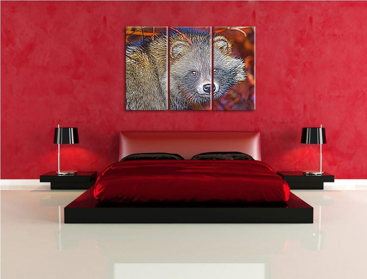 scheuer Waschbär Spezial 3-Teiler Leinwandbild 120x80 Bild auf Leinwand, XXL riesige Bilder fertig g