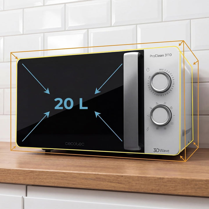Cecotec Mikrowelle Proclean 3110 Wave mit Grill. 20 L, 700 W, 800 W Grill, 6 Leistungsstufen, Ready2
