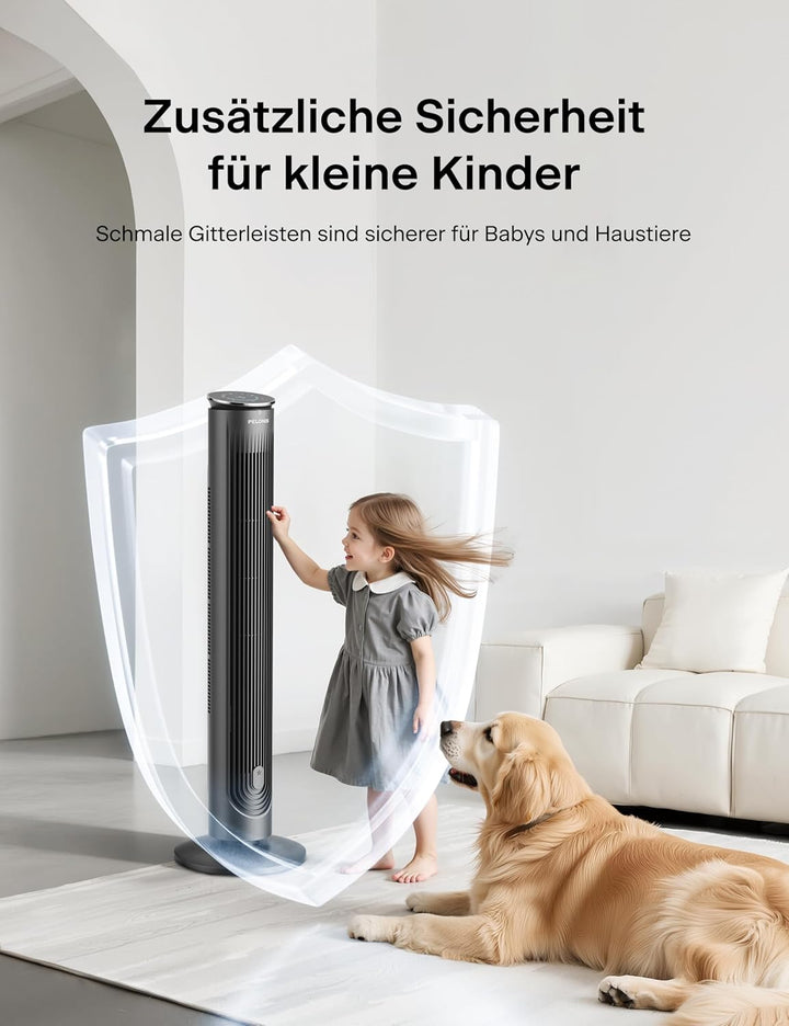 PELONIS Ventilator Turmventilator mit Fernbedienung, 42 Zoll turmventilator sehr leise mit 5 Geschwi
