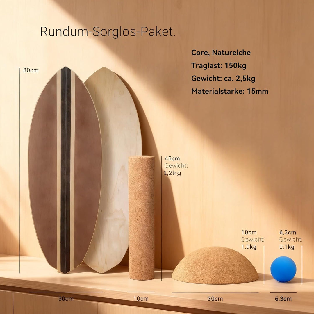 Holz Balance Board mit Rolle & Halbkugel - Balancierbrett für Gleichgewichtstraining - Erwachsene -
