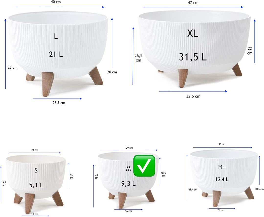 MELTOM Blumentopf Schale mit Füssen Einsatz Kräutertopf Übertopf Pflanzschale Eco Recycled (Weiss, M