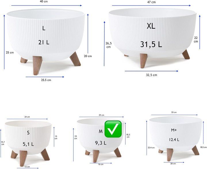 MELTOM Blumentopf Schale mit Füssen Einsatz Kräutertopf Übertopf Pflanzschale Eco Recycled (Weiss, M