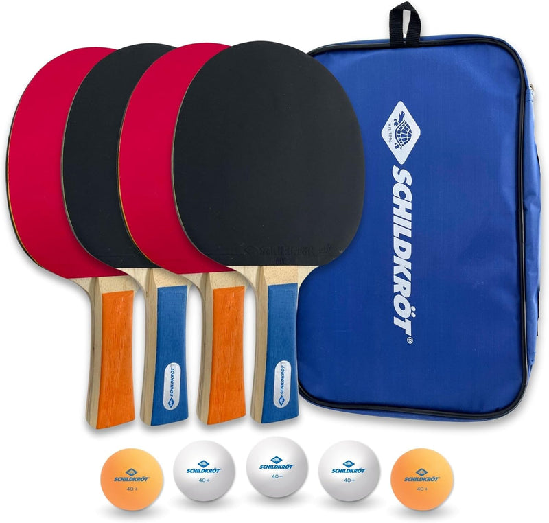 Donic-Schildkröt Tischtennis-Set Hobby, für 4 Spieler (4 Schläger, 5 Bälle, in Tragetasche, gute Fre