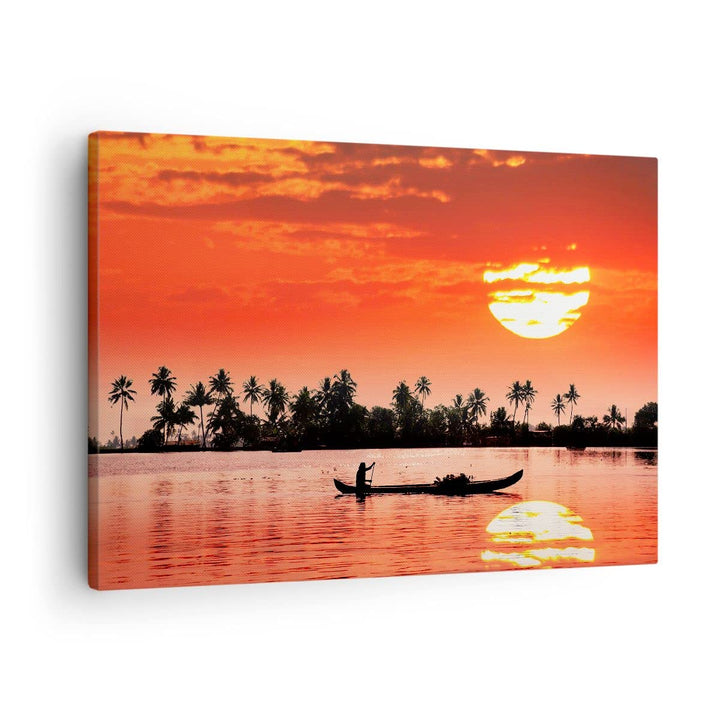 Bilder auf Leinwand Kanal boot kultur sonnenuntergang Leinwandbild 70x50cm Wandbilder Dekoration Woh