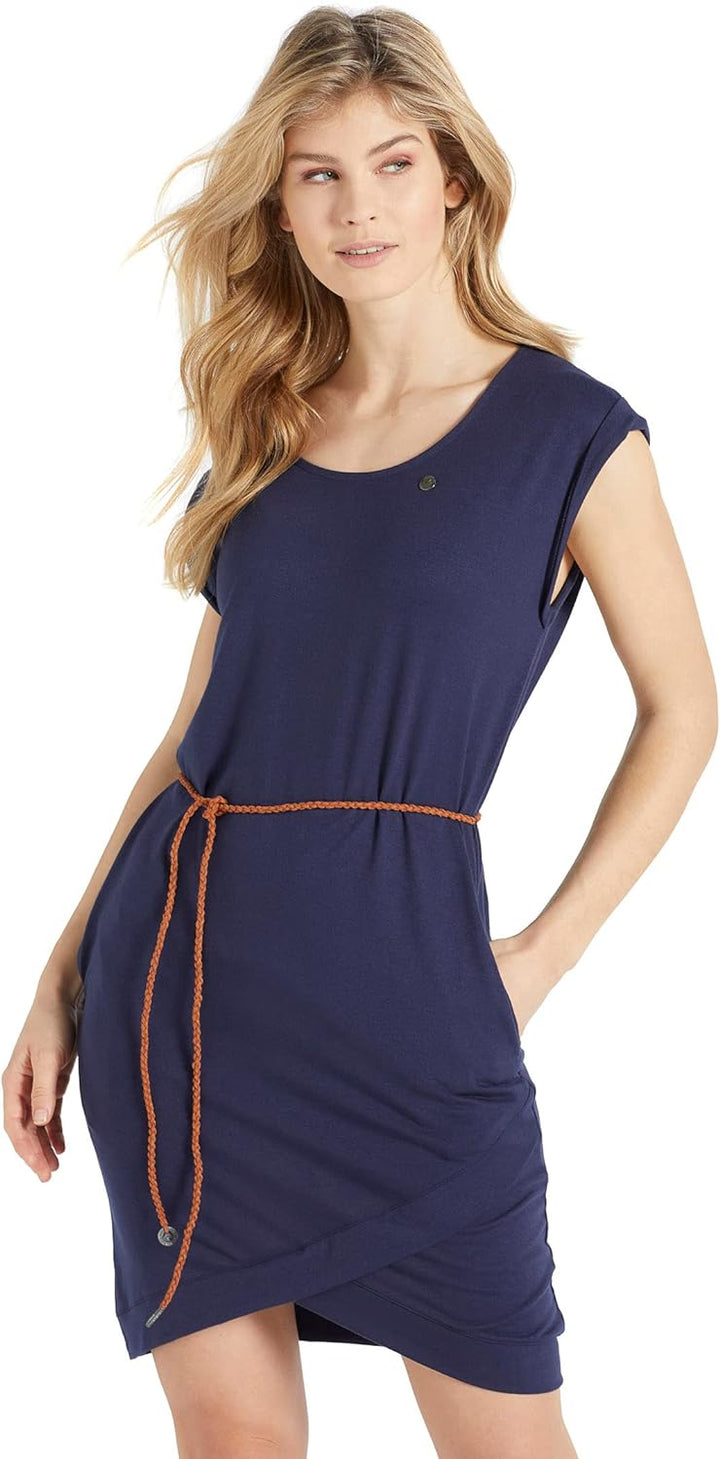 khujo Damen Kleid CAJSA Slim Fit kurz weich Jersey Mini Kunstledergürtel Eingrifftaschen