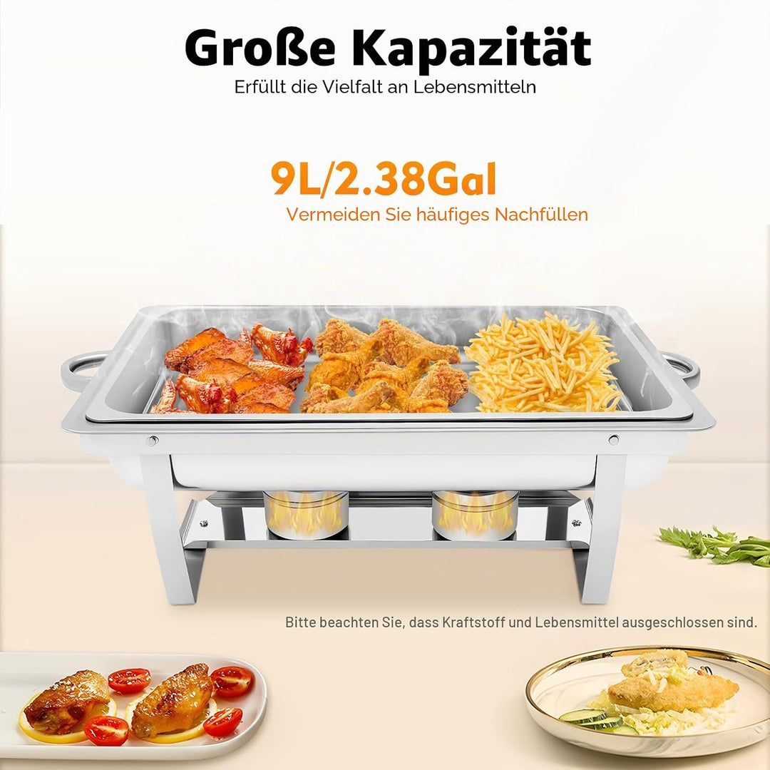Speisenwärmer Edelstahl, 9L Chafing Dish Warmhaltebehälter Speisewärmer Wärmebehälter Hotel Buffet W