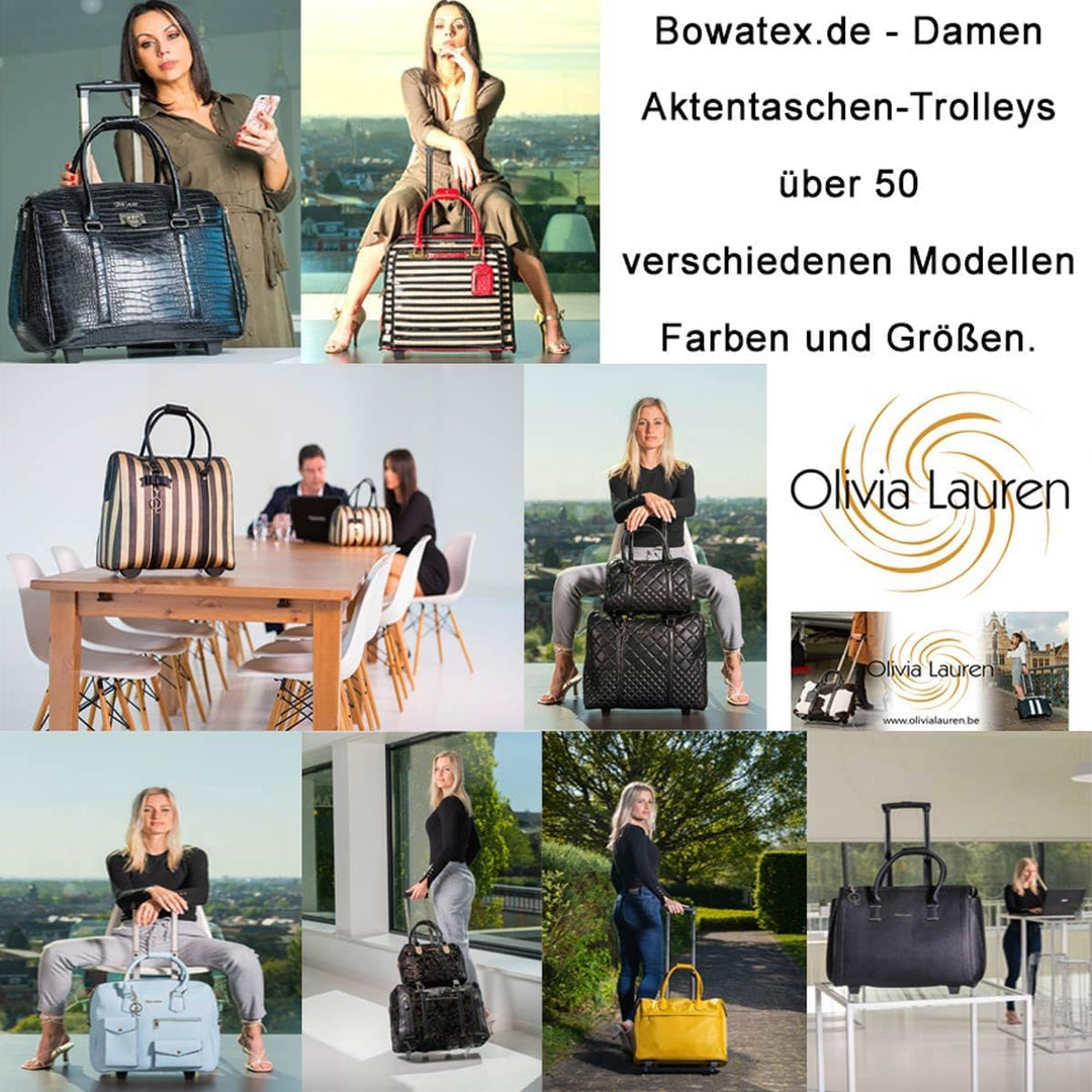 Bowatex Luxus Damen Aktentasche Laptop 2 Rollen Schulter Gurt Trolley Schwarz