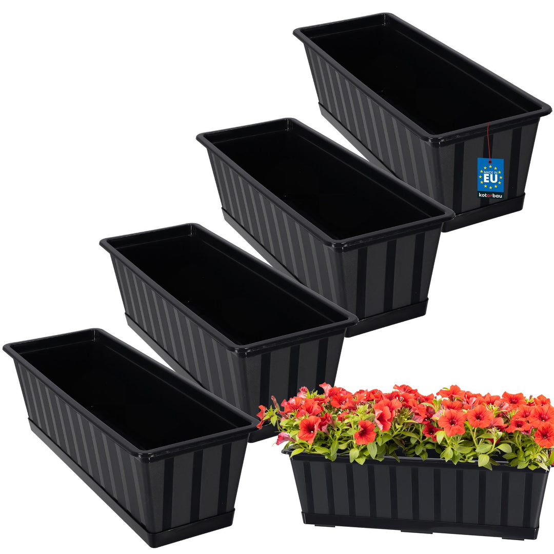 KOTARBAU® 4er Set Blumenkasten - Blumentopf für Balkon - 50 x 18 x 14 cm - Anthrazit - Balkonkasten
