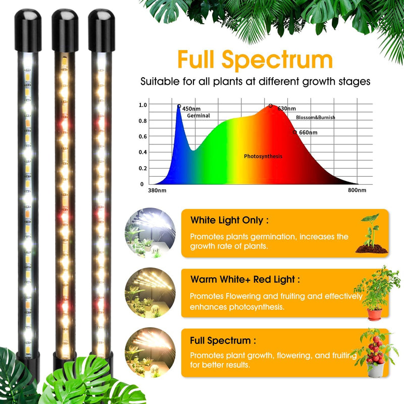 Wolezek Pflanzenlampe LED Vollspektrum, 5 Kopf 100 LEDs Pflanzenlicht mit Ständer, Wachstumslampe fü