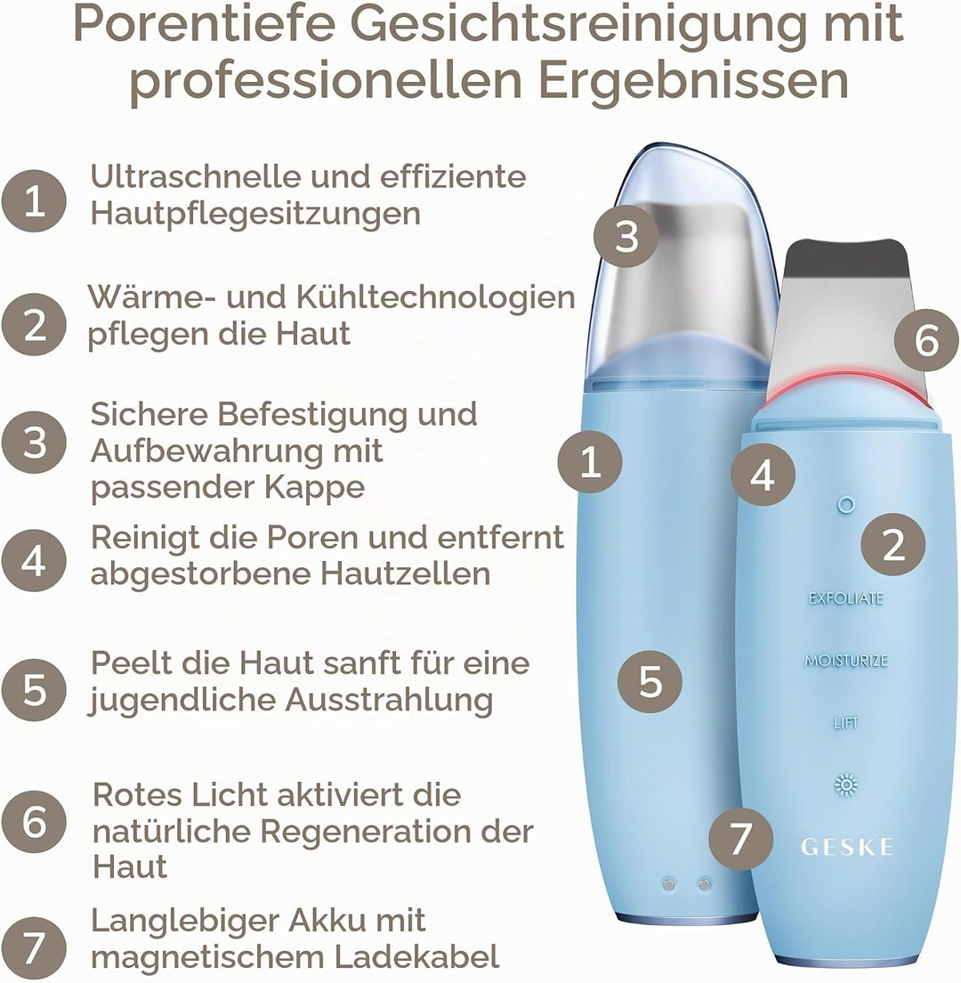 GESKE | SmartAppGuided™ MicroCurrent Skin Scrubber &amp; Blackhead Remover | 9 in 1 | Skincare Tools | F