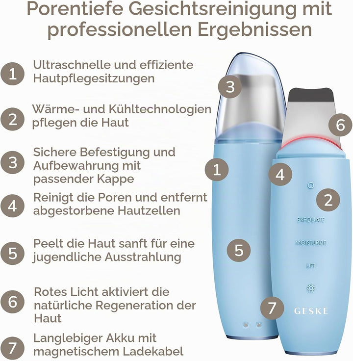 GESKE | SmartAppGuided™ MicroCurrent Skin Scrubber &amp; Blackhead Remover | 9 in 1 | Skincare Tools | F