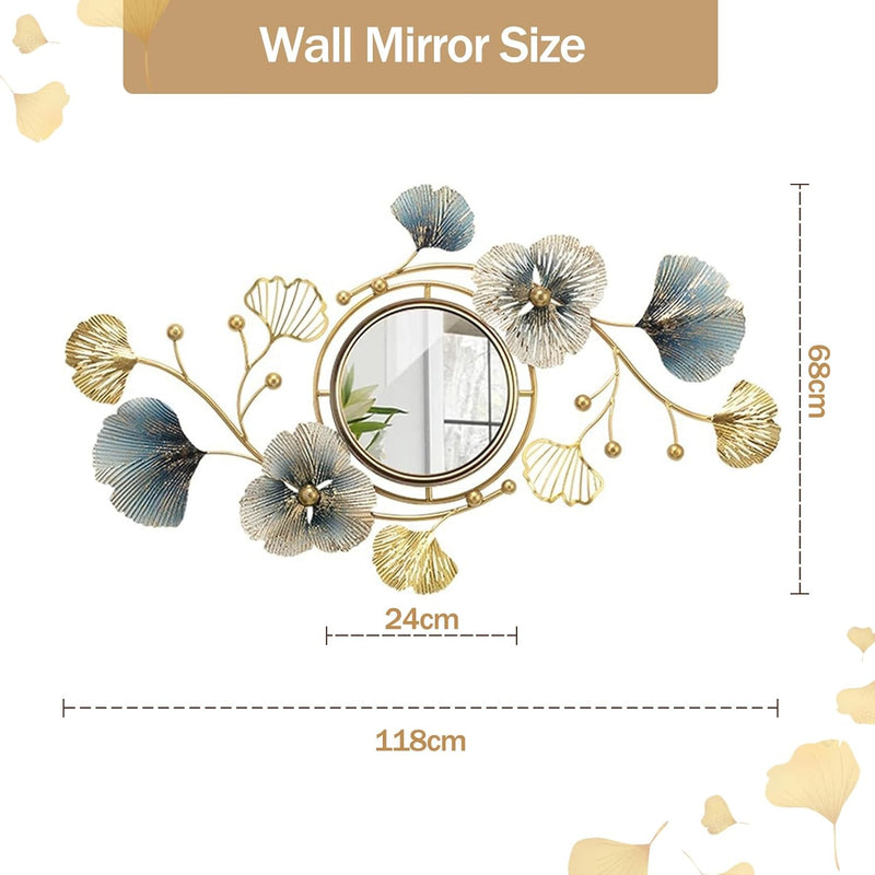 GERHWASH Wandspiegel Gross Ginkgo-Blatt Deko Spiegel 118 * 68cm Kreativer Metall Spiegel Wand für Wo