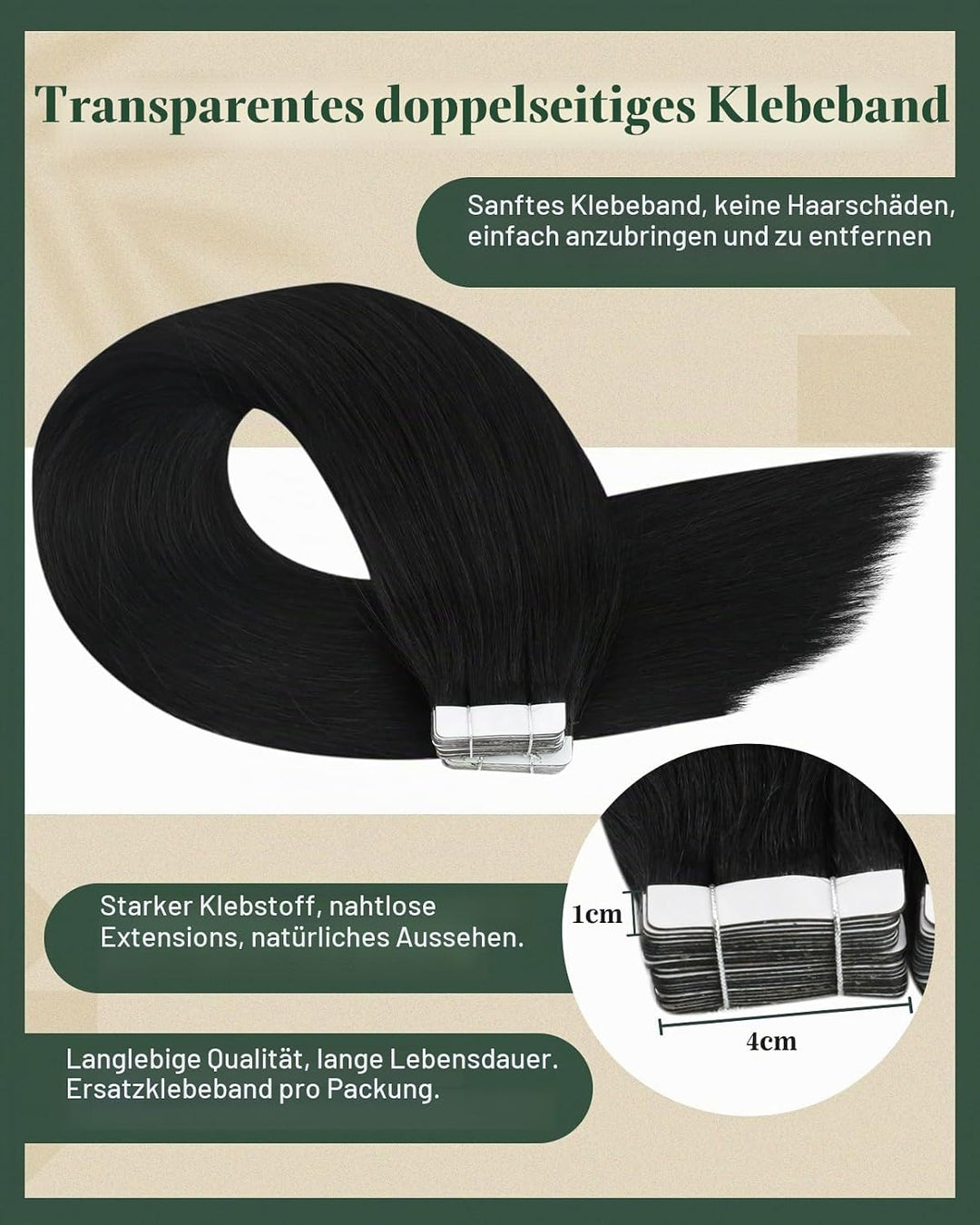 Ugeat Tape Extensions Echthaar Schwarz Tape in Extensions Remy Echthaar 50cm Seamless Tape in Extens