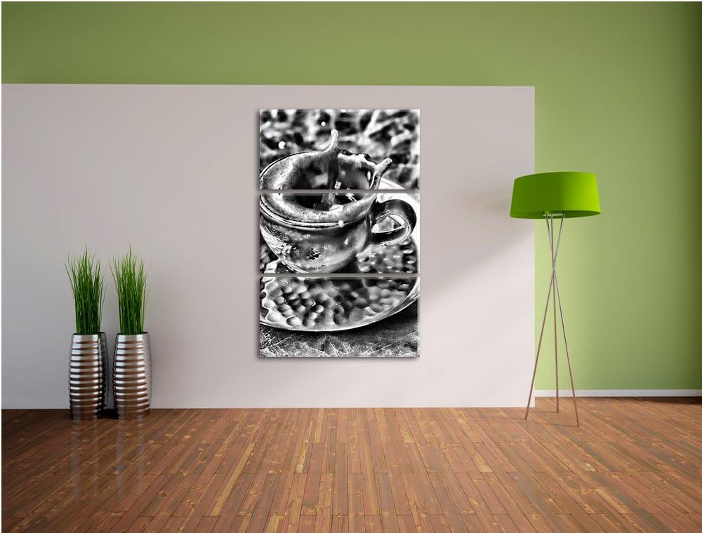 Pixxprint Monocrome, Kaffee spritzt aus Tasse 3-Teiler Leinwandbild 120x80 Bild auf Leinwand
