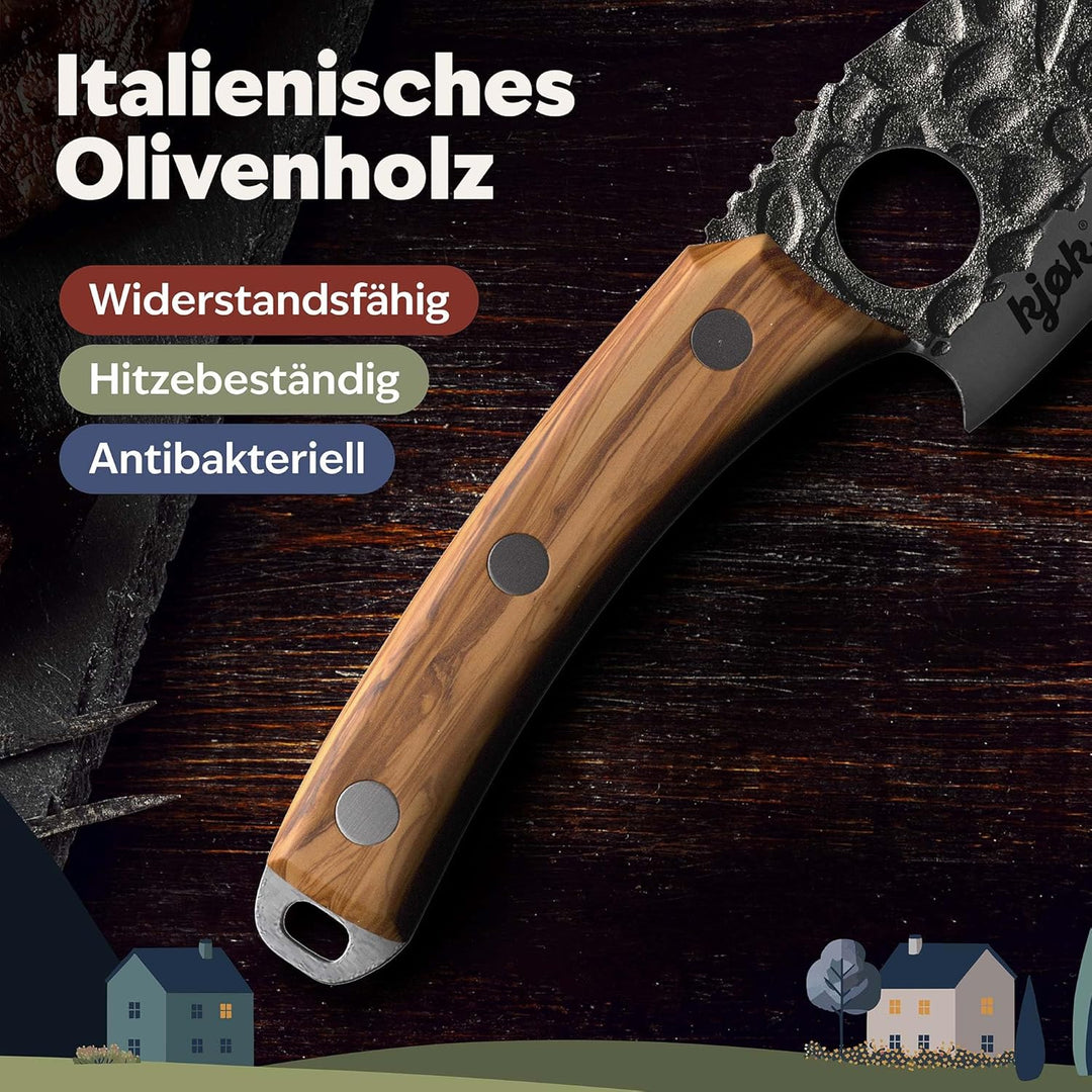 kjøk Premium Küchenmesser Japan Style Härte 58±2 HRC Klinge 15cm mit Loch und Olivenholzgriff Kochme