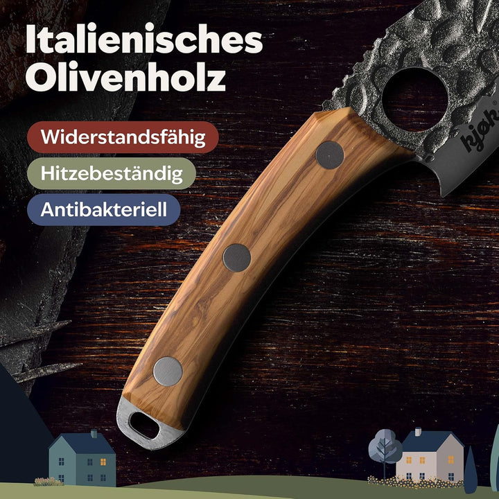 kjøk Premium Küchenmesser Japan Style Härte 58±2 HRC Klinge 15cm mit Loch und Olivenholzgriff Kochme