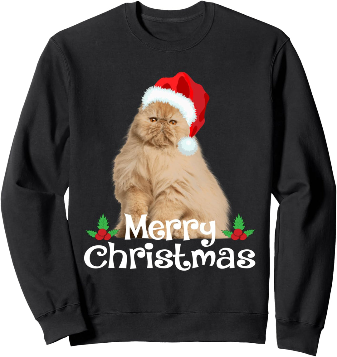 Weihnachten Perserkatze Xmas Santa Hat Tree Lights Sweatshirt