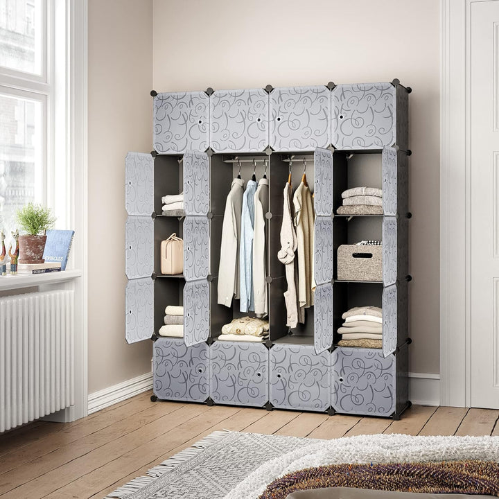 Mondeer Schrank Würfel 180 x 37 x 145 cm, Tragbar, Modular, mit Stange zum Selbermachen, Kleiderschr