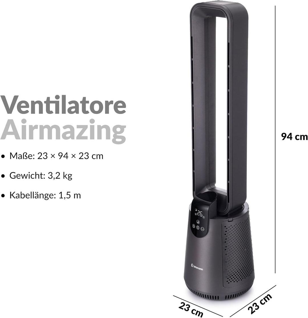 LEHMANN Turmventilator 2-in-1 mit Luftreiniger, 2x Hepa-Filter, leiser Ventilator mit Schlafmodus, 1