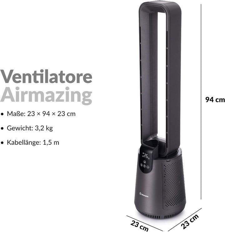 LEHMANN Turmventilator 2-in-1 mit Luftreiniger, 2x Hepa-Filter, leiser Ventilator mit Schlafmodus, 1