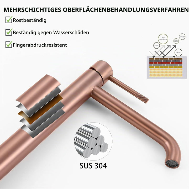 PHASAT Wasserhahn Bad Hoch Edelstahl Gebürstet Hoch Waschtischarmatur Badezimmer Einhand Mischbatter