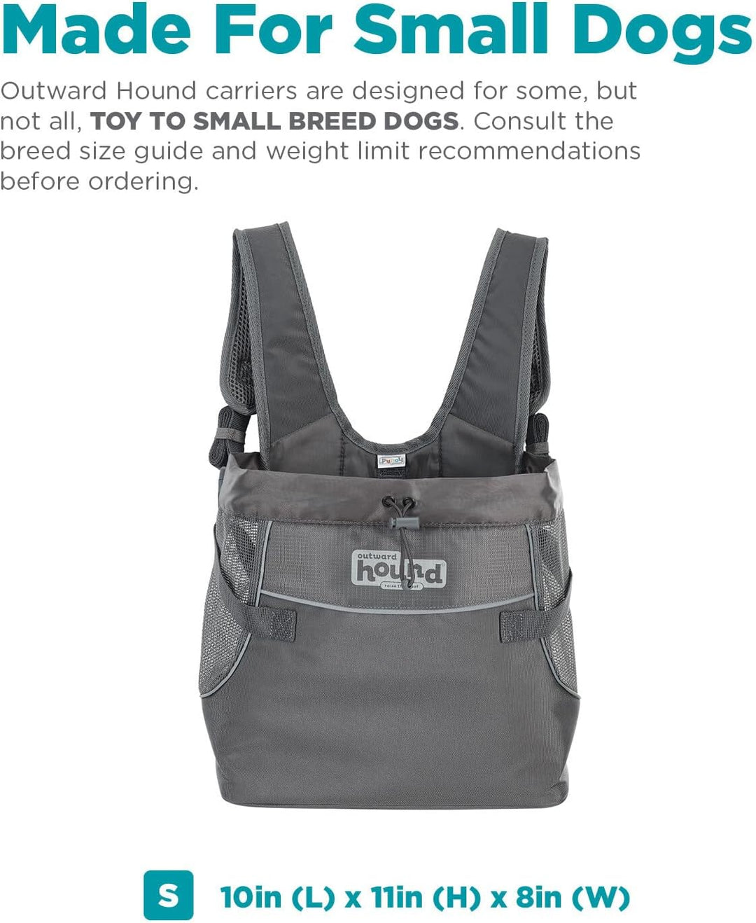 Outward Hound PupPak Tragetasche für Hunde, Grösse S, Grau PupPak Frontträger L 30 x B 18 x H 28 cm